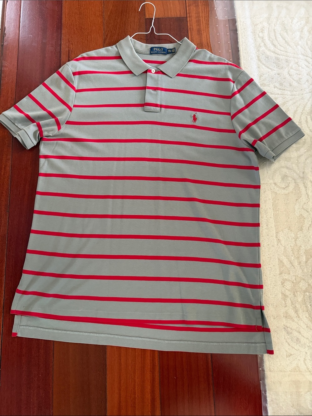 Polo by Ralph Lauren Gray Polo Shirt with Red Stripes